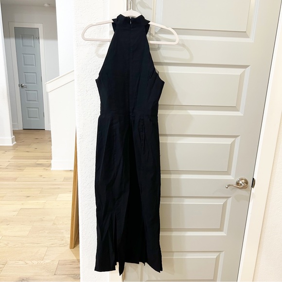 NWT Anthropologie Halter Slit Fringe Midi Dress Black - Picture 3 of 5